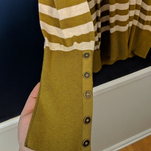 NWT Ann Taylor LOFT Olive Green Striped Sweater - Picture 4 of 6